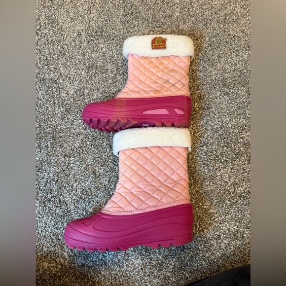 Sorel Powder Storm Pink Quilted Lined Pull On Winter Snow Boots Youth Girls SZ 4 - Picture 2 of 7